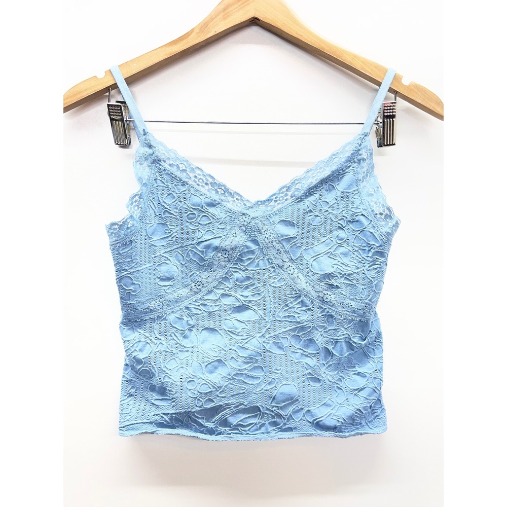 Liz & Sara Light Blue Floral Lace Camisole V-Neck Cropped Tank Top S/M SLTX80009